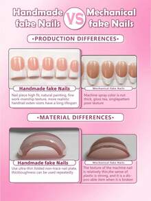 Enhance Your Temperament, 10 Piece Set, Pure Handmade Pressing Set, Sweet Girl Nail Art, Short Almond Shaped, Acrylic Material, Suitable For Women And Girls To Wear At Holiday Parties, Pure Handmade Reusable Fake Nails, Comes With 1 Mini Nail File And 1 Self-Adhesive Label - Multicolor - View 7