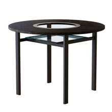 Modern Minimalist Round Dining Table, 100 Cm Diameter, Black Wood Grain On The Tabletop, Suitable For 2-4 People (With Grey Glass Insert And Metal Stability Frame). - Black - View 8