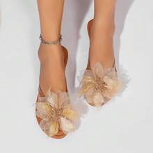 Vacation Goddess Sexy Bohemian Crystal Feather Flower Sandals - Camel - View 2