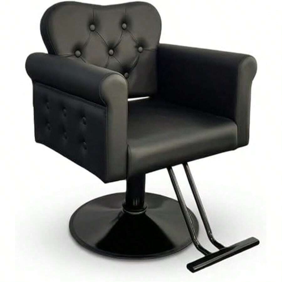 Silla de peluquería para estilistas, silla de barbero con bomba hidráulica ajustable de altura, giratoria 360 grados con bloqueo, espuma de alta densidad y cuero PU para belleza, peso máximo de carga 330 libras - Negro - Ver 1