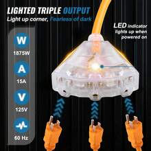 30ft To 65ft Retractable Extension Cord Reel Heavy Duty SJTOW Power Cord With Lighted Triple Tap Outlet Circuit Breaker Up To 15 Amp 180° Swivel Bracket, Suitable For Ceiling Or Wall Mount In Garages And Shops, ETL And UL Listed - 65ft 12AWG/3C - View 7