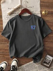 3pcs Boys Casual Printed Round Neck Short Sleeve T-Shirt, Summer Student Youth Clothing - Colorful English Letter & Baseball Print T-Shirt Brings Joy And Happiness To Every Kid! - Dark Grey - View 4