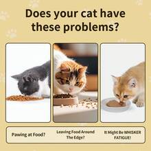 室内猫用陶瓷增高食碗，15°倾斜金属支架防呕吐保护脊椎，减少猫咪胡须疲劳，防滑且可机洗 - 400-800ml - 查看 9