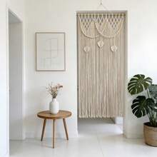 1pc Macrame Curtain, Boho Style Handmade Woven Tassel Valance Window Curtain For Room, Living Room, Entryway, Divider - Excluding Wooden Rod