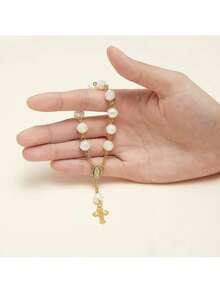 36pcs/Set, 18pcs Rosary Beads Bracelets + 18pcs Pouches, Acrylic 3D Rose Rosary Beaded Bracelets, With Organza Pouches, Suitable For Baptism Gifts, First Communion Gifts, Party Favors, Wedding Celebrations And More - Golden - View 4