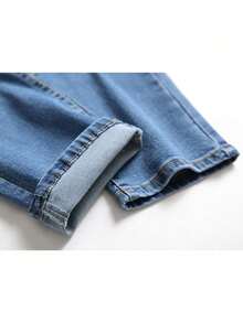 Traje callejero a la moda Agujeros distorsionados morados Jeans de pierna recta para hombre Estrecha ajustada estrecha Comodidad Pantalones de mezclilla extensibles para hombre Pantalones informales de moda Cintura elástica Jeans lavados duraderos Jeans rasgados con estilo para hombre - Neblina azul - Ver 4
