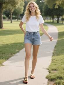 女士新款方头人字拖，夏季户外时尚百搭平底人字拖，配金色塑料扣 - 金釦子-棕色 - 查看 10