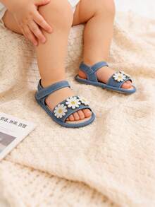 Infant/Toddler Girls' Flower Soft Bottom Sandals, Suitable For Newborns, Crawling Shoes, Crib Shoes, Summer - Blue - View 7
