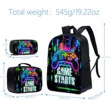 Set de 3 piezas: Mochila para niños, Bolsa escolar de 16.5 pulgadas con bolso de mano y estuche para lápices, adecuado para estudiantes de primaria, secundaria y preparatoria - Juegos de Neon Five - Ver 2