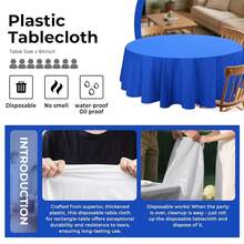 8 Pack Plastic Tablecloth 84\ Disposable Table Cloths For 6 To 8 Foot Tables Round Table Cover For Parties (Blue, Round),Round,Blue - Blue - View 5