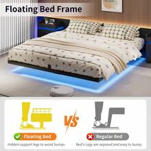 LED Metal Platform Bed Frame, Floating Bed Frame With Heavy Duty Steel Slats, No Box Spring Needed, Easy To Assemble, Full/ Queen/ King, Black (USB LED Strip) - màu đen - Xem 3