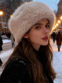 1pc Women's Princess Fluffy Bucket Hat, Thick Warm Autumn/Winter Hat With Large Brim, Elegant And Fashionable Winter Gear - Multicolor - View 3