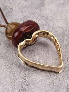 1pc Gold Hollow Heart Shaped Alloy Pendant Long Necklace For Women, Valentine's Day Gift - Golden Openwork Heart Shape - View 6