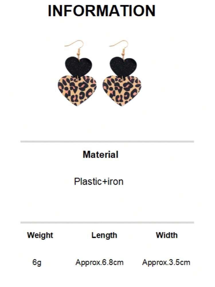 女士时尚耳环，优雅心形树脂吊坠耳环，珠宝礼物，情人节珠宝 - 黑色+豹紋 - 查看 8