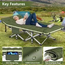 Folding Camping Cot Adults, Heavy Duty 1200D Oxford Camping Bed With 3.5in Thick Mattress, 500lbs Load, Portable Foldable Outdoor Cot Camping, Travel, Home Guest, Office Nap - 特大號 + 綠色 - 查看 7
