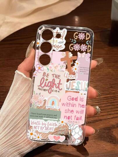 1pc Creative Cross, Virgin Mary Flower, Heart Slogan Soft Phone Case, Compatible With Huawei Honor, Redmi, Galaxy A04e/12/A13/A14/A34/A50/A52/A53/A54/S21/S22/S23/S24/S25/S25Ultra, 6A/7A/8A, 12T/13T