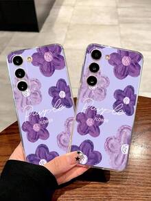 1 chiếc ốp lưng điện thoại trong suốt mềm mại, họa tiết hoa màu tím thời trang, tương thích với dòng 17, Honor, Redmi, Galaxy A04e/12/A13/A14/A34/A50/A52/A53/A54/S21/S22/S23/S24/S25/S25Ultra, 6A/7A/8A, 12T/13T - Trong sáng - Xem 2
