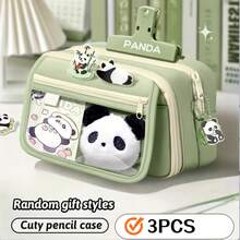7件套熊猫铅笔盒套装 - 熊猫 - 学习用品 - 包括熊猫毛绒玩具、贴纸和铅笔盒 - 返校必备，铅笔袋，背包，文具包