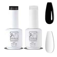 2pcs 15ml White And Black Gel Nail Polish Set | Natural Light Jelly Gel, Alcohol-Free, Long-Lasting, Smooth And Glossy End, Elegant Manicure, High-Quality, Professional Product For Nail Salons - Đen và trắng - Xem 1