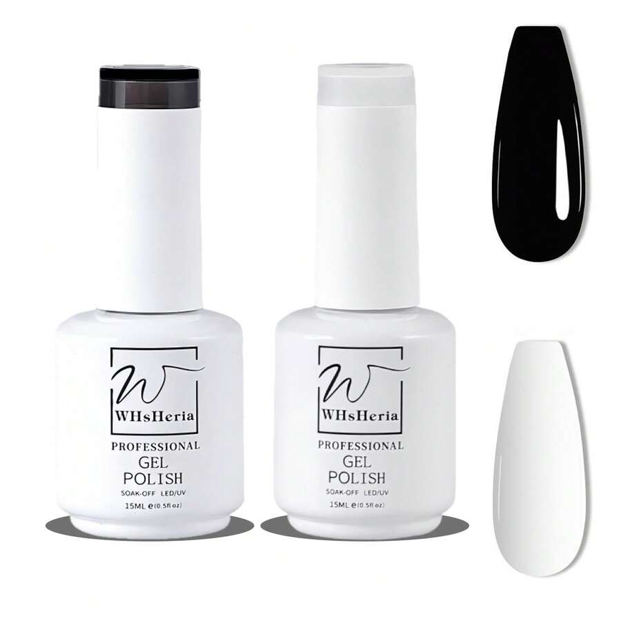 2pcs 15ml White And Black Gel Nail Polish Set | Natural Light Jelly Gel, Alcohol-Free, Long-Lasting, Smooth And Glossy End, Elegant Manicure, High-Quality, Professional Product For Nail Salons - Đen và trắng - Xem 1