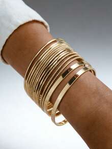RINTOLER 14pcs Geometric Smooth Iron Bangle Set, Elegant Vintage Multi-Layer Closed Bangle Bracelet For Women, Diameter 6.8CM - ZJ10287-14 Bracelets - View 4