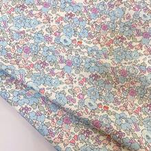 0.5m/1m/2m/3m/4m/5m*145cm 柔软粉色、蓝色、黄色花卉印花面料，透气，适合服装制作、缝纫DIY工艺品 - 藍色 - 查看 1