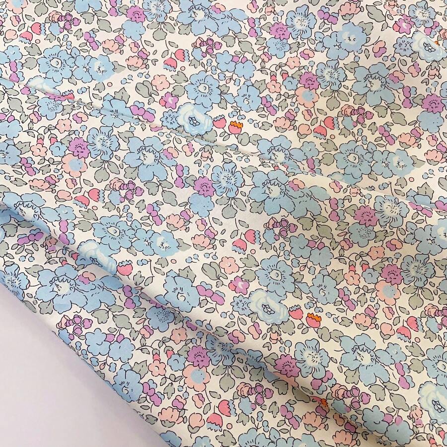 0.5m/1m/2m/3m/4m/5m*145cm 柔软粉色、蓝色、黄色花卉印花面料,透气,适合服装制作、缝纫DIY工艺品 - 藍色 - 查看 1