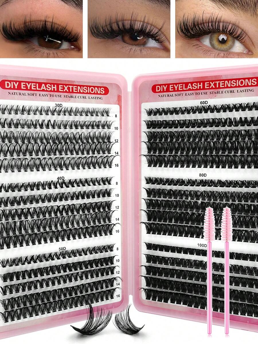 Asiteo 520/590pcs High Capacity Individual Cluster Eyelash Extensions Lash Book, 30D+40D+50D+60D+80D+100D/60D+100D+120D+150D Cluster Eyelash Extensions Makeup - D - View 1