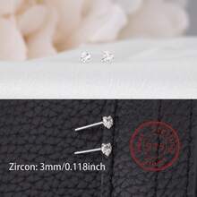 1 Pair Fashionable Cubic Zirconia Heart Shaped 925 Sterling Silver Stud Earrings, Suitable For Women's Daily Wear - Silver - View 1