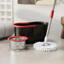 Mop Bucket Set With 360° Spin Mop And Bucket System 3 Microfiber Heads 61In Adjustable Handle For Shop Floor Cleaning - 61吋手把+鏟鬥+替換頭*3 - 查看 5