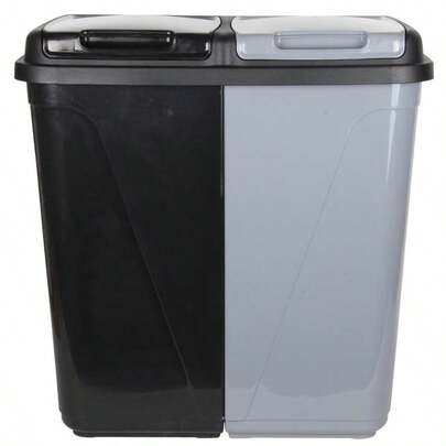 Jolie Max 90L Dual Compartment Kitchen Bin – Black & Silver Rubbish And Recycling Waste Container – Large 2 Section Plastic Laundry Basket – Double Trash Can With Lid – Split Waste Sorter For Home, Office, Utility Room