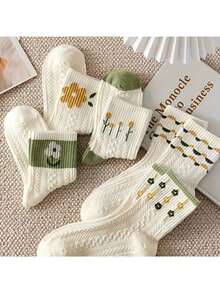 5双装女士印花船袜，弹力透气百搭袜 - 彩色 - 查看 2