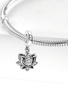 1pc 925 Sterling Silver Cubic Zirconia Lotus Flower Pendant Bead, Suitable For Women Jewelry DIY Bracelet - Beads 2 - View 4