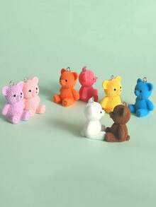 1pc Coffee Teddy Bear Keychain Pendant, Cute And Unique Bag Accessory! This Pendant Includes A Knitted Teddy Bear, A Mini Coffee Cup, A Coffee Bean, And A Shiny Heart-Shaped Charm, Made Of Mini Resin Material. - Multicolor - View 3