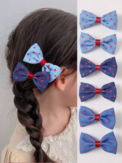 6pcs Denim Color Bowknot Hair Clips, Fashion Hair Accessories, New Hair Clips Party Decorations, Holiday Party Decorations