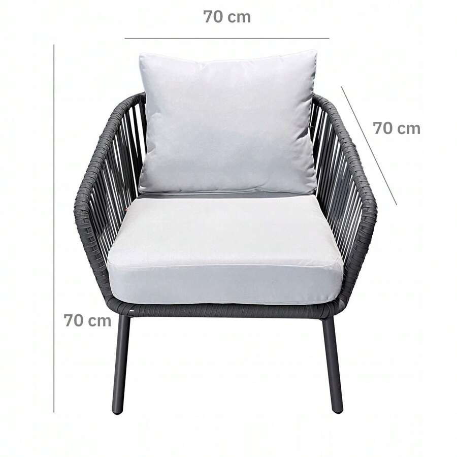 Garden Furniture Set, 1 Table and 2 Chairs, Furniture Set, Terrace Furniture, Black, Metal Material, Suitable for Balcony, Outdoor, and Open-Air Areas - 灰色 - 查看 1