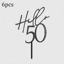 6个/3个/1个 18岁/30岁/40岁/50岁/60岁生日蛋糕装饰插牌，亚克力黑色生日快乐蛋糕装饰，礼品