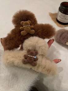 后脑勺发夹，可爱小熊抓夹，可爱发夹，冬季头饰发夹，气质后脑勺发爪，节日装饰头饰，外出必备优雅爪夹度假发饰 - 彩色 - 查看 7