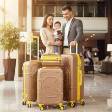 Fochier F-4 Piece Suitcase Set, ABS Hard Shell Trolley Case, Silent Universal Wheel Combination Lock, Family Travel Suitcase Set, Cosmetic Handbag 20-Inch Suitcase 24-Inch Suitcase 28-Inch Suitcase - 香檳色 - 查看 6