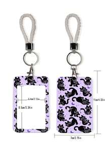 1个ABS紫色星星、蜘蛛网、猫咪图案时尚个性化卡通拉推式卡夹钥匙扣包挂件，学生手环卡夹，女士手环卡夹，公交证件保护套，学生校园卡保护套 - 彩色 - 查看 7