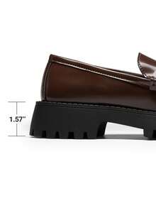 Women Platform Loafers 1.57-Inch Chunky Mid-Heel Flatform Loafer Round Toe Versatile Classic Casual Slip On Shoes, 2026 New Spring Summer Shoes - 棕色 - 查看 7
