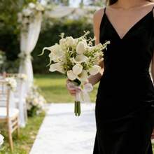 White Tulip And Calla Lily Artificial Flower Bouquet, Photography Prop, Bridesmaid Bouquet For Wedding, Bridal Bouquet, Wedding, Ceremony, Anniversary, Spring Home Decor, Centerpiece, Party Table Decor, Holiday Decoration, Easter Gift, Birthday, Graduation