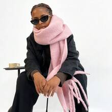 Women's Winter Plush Scarf With Tassel Trim - Luxurious Long Fringe Scarves, Soft Warm Windproof Collar For Cold Weather, Elegant White/Blue/Black/Pink Scarves (Non-Elastic, Hand Washable-Like Care) - Christmas Gift Accessory, Size 86 In*16 In - Màu Hồng baby - Xem 11