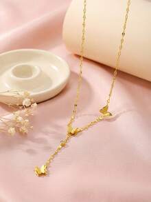 1 pezzo Collana lunga con ciondolo a farfalla in acciaio inossidabile placcato oro opaco, delicata collana choker, adatta per strada, feste, appuntamenti, compleanni, vacanze e uso quotidiano - Oro giallo - Visualizzare 4