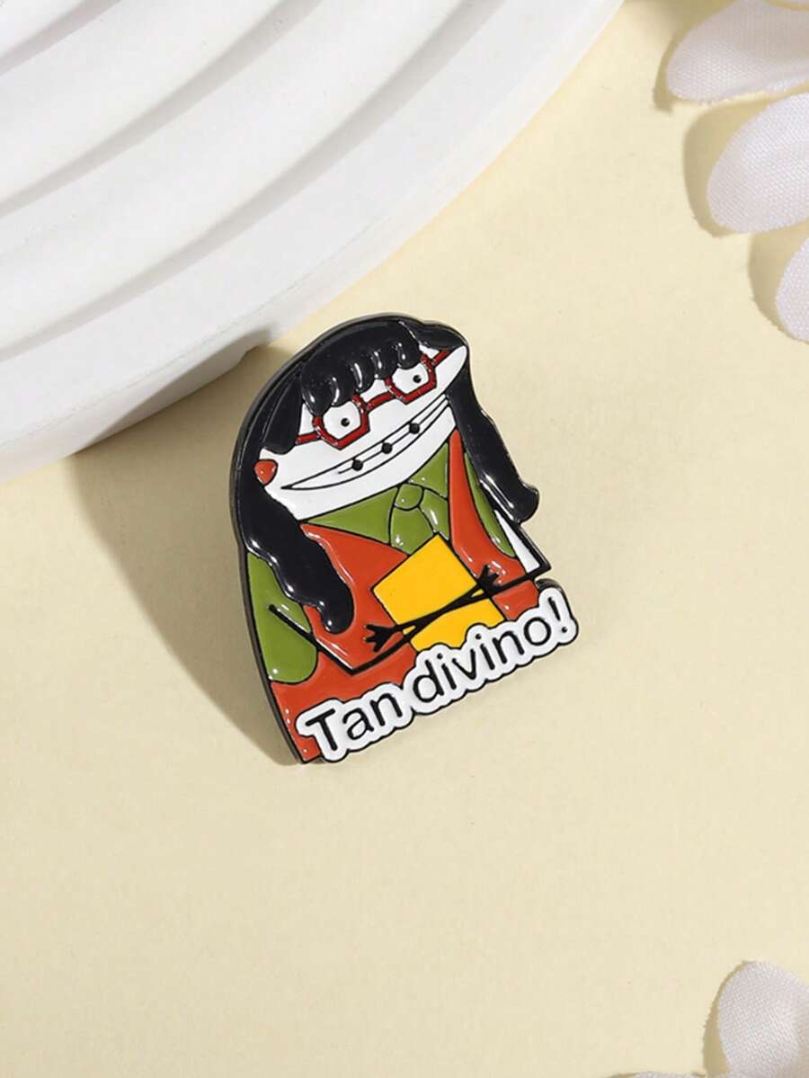1pc Funny Spanish Proverb Enamel Brooch, Sad Figure Brooch, Pine Tree Pattern Lapel Pin, Badge, Clothing Accessory, Fashion Jewelry, Gift For Friends - Multicolor - View 1