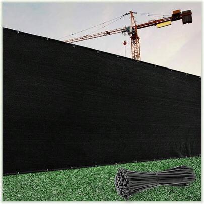 6'x 50' Black Fence Privacy Screen Windscreen Cover Fabric Shade Tarp Netting Mesh Cloth - Commercial Grade 170 GSM - Zip Ties Included - We Make Custom Size