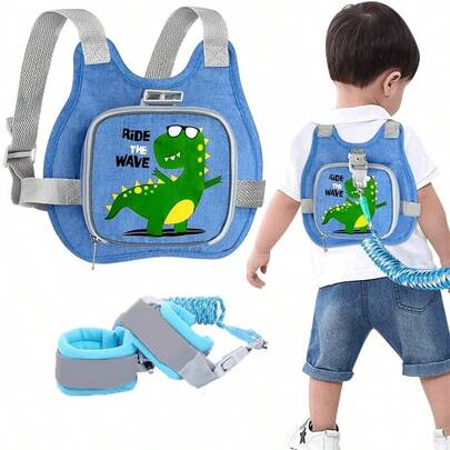 Toddler Safety Harness + Anti-Lost Wrist Strap, Cute Dinosaur Children Safety Harness With Traction Rope, Foldable Child Traction Rope Baby Walker Wrist Strap Assist, Suitable For Parents Taking Children Outdoor