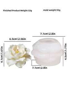 1个白色玫瑰花硅胶蜡烛模具 - 3D花朵设计，适用于DIY蜡烛、树脂浇铸、肥皂和水泥 | 逼真的花朵图案 | 耐用硅胶模具，适用于家居装饰和情人节工艺品、蜡烛制作材料、装饰蜡烛