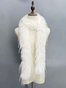 1条女士纯色加厚保暖高品质蓬松围巾，时尚女神舞台优雅围脖，仿毛皮披肩，时尚角色扮演配饰 - 彩色 - 查看 3