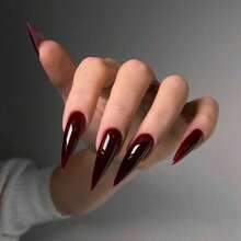 24PCs Cherry Red Press On Nails Long Stiletto Shape American Style False Nails Glossy Solid Color Detachable Nail Tips Hypoallergenic Nail Art Set For Women Girls Party Wedding Festival Vacation Gift Nail Accessories - Đỏ - Xem 6